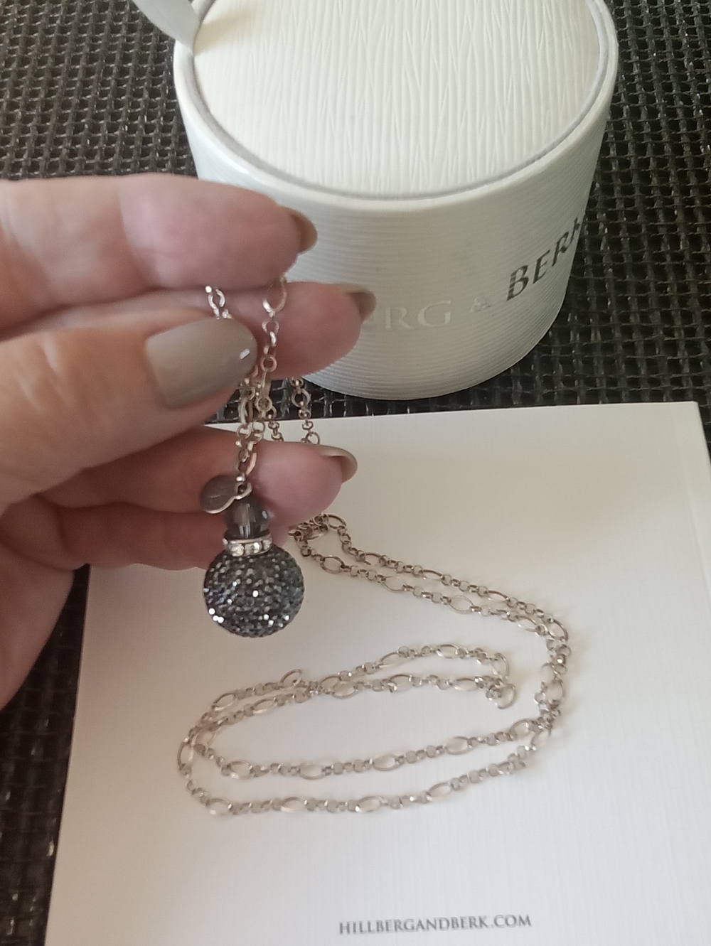 Hillberg & Berk Hematite Sparkle Ball Long Silver Necklace